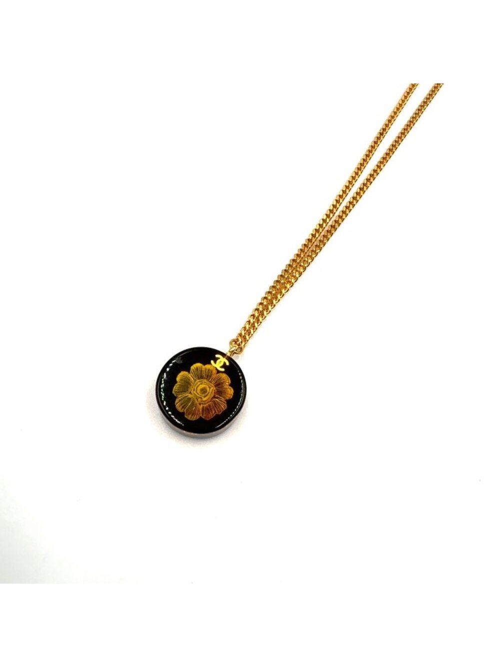 Chanel Camellia Metal Resin Gold Necklace